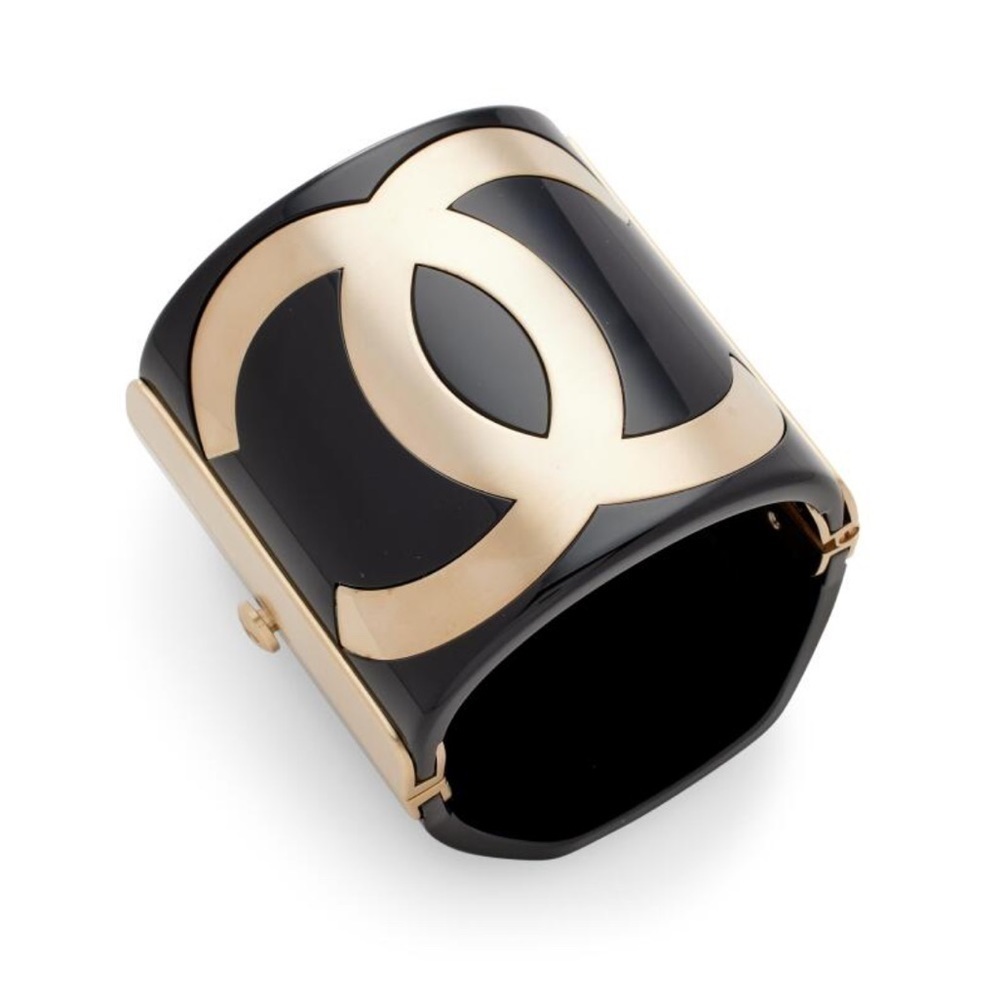 Chanel Black Enamel and Gold Metal CC Cuff!